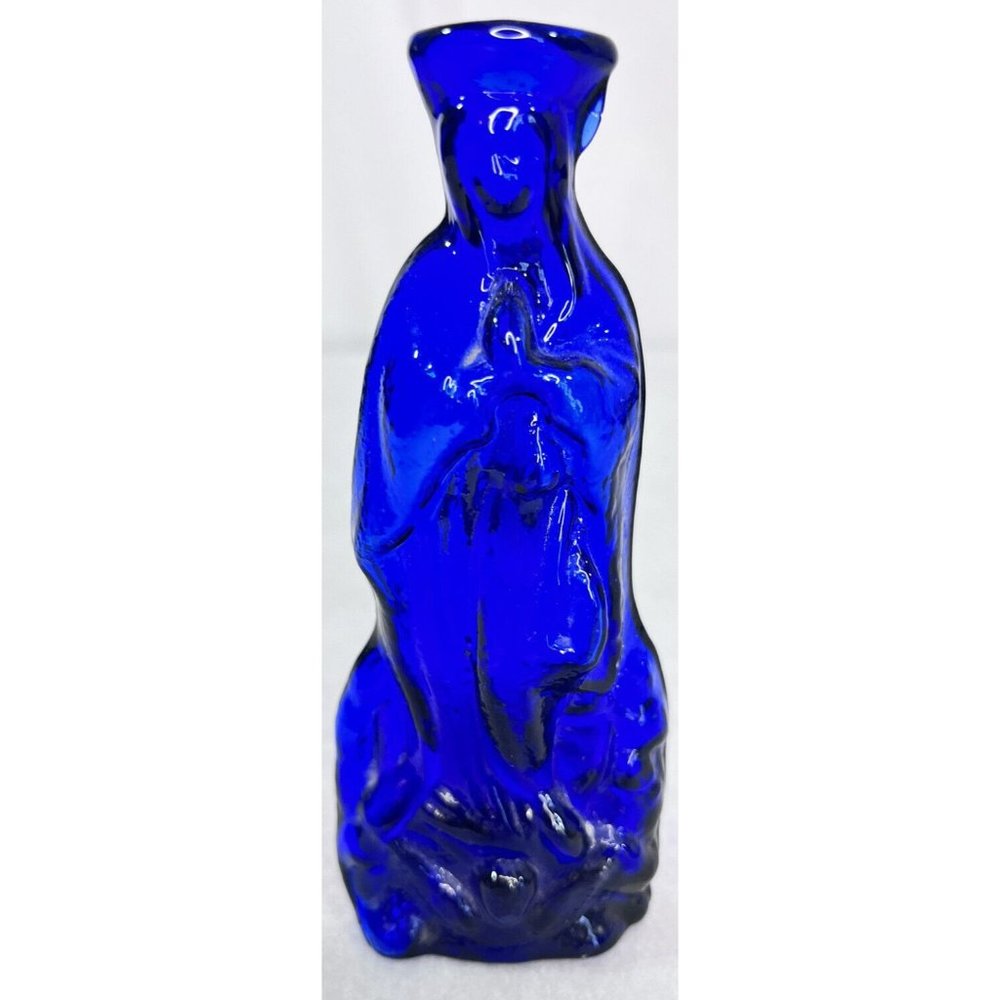 Cobalt Blue Mary Bottle Holy Water Blown Glass 5 3/4 inches